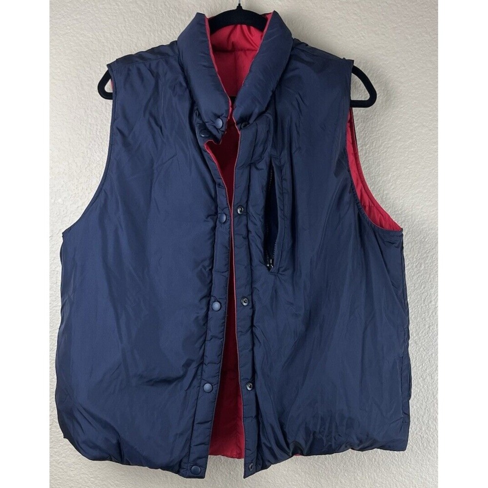 Lands' End Goose Down Quilted‎ Puffer Vest Navy Blue Red Women's Large 14 16